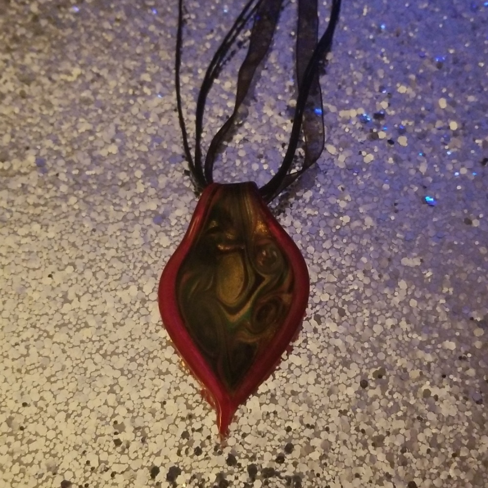 Red Murano Glass Leather and Silk Cord Necklace